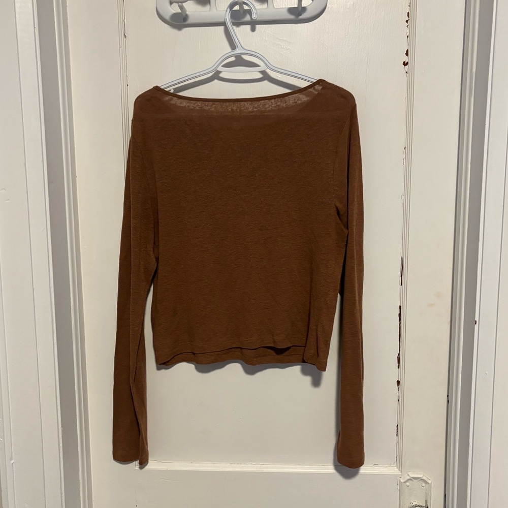 Gap Linen-Blend Boatneck Crop T-Shirt | Size Large Tall | Burnt Orange - Picture 4 of 6